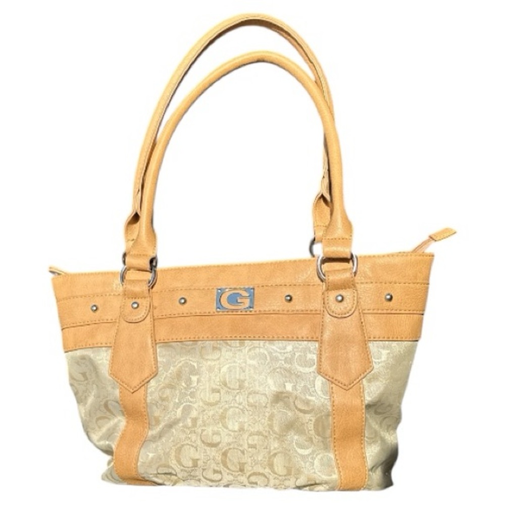 Guess G-logo Beige and Tan Shoulder Bag Double Strap